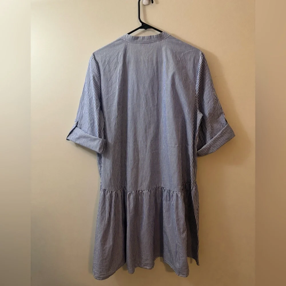 Madewell PERFECT Striped Blue and White 3/4 Sleeve Dress, 100% crisp cotton, XL - Picture 4 of 6